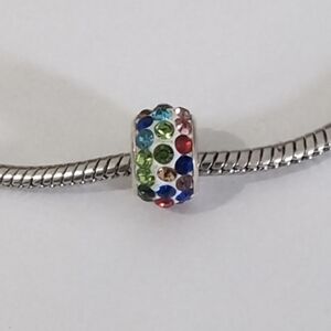Silver White with Rainbow Rhinestones Charm for Pandora Style Bracelet